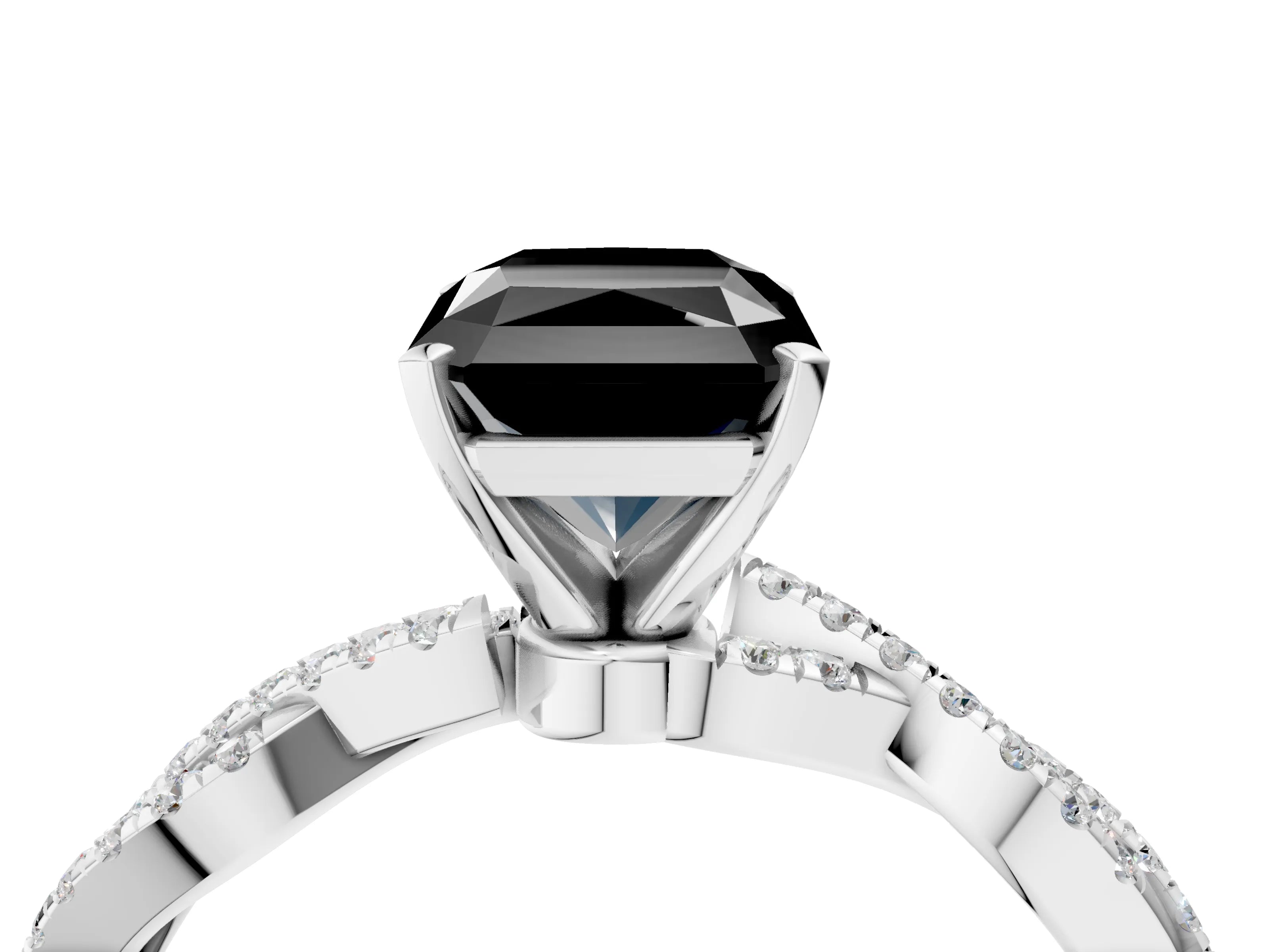 White gold Fancy Black Radiant Cut Solitaire Twisted Pave Band with Four-Prong Setting_7
