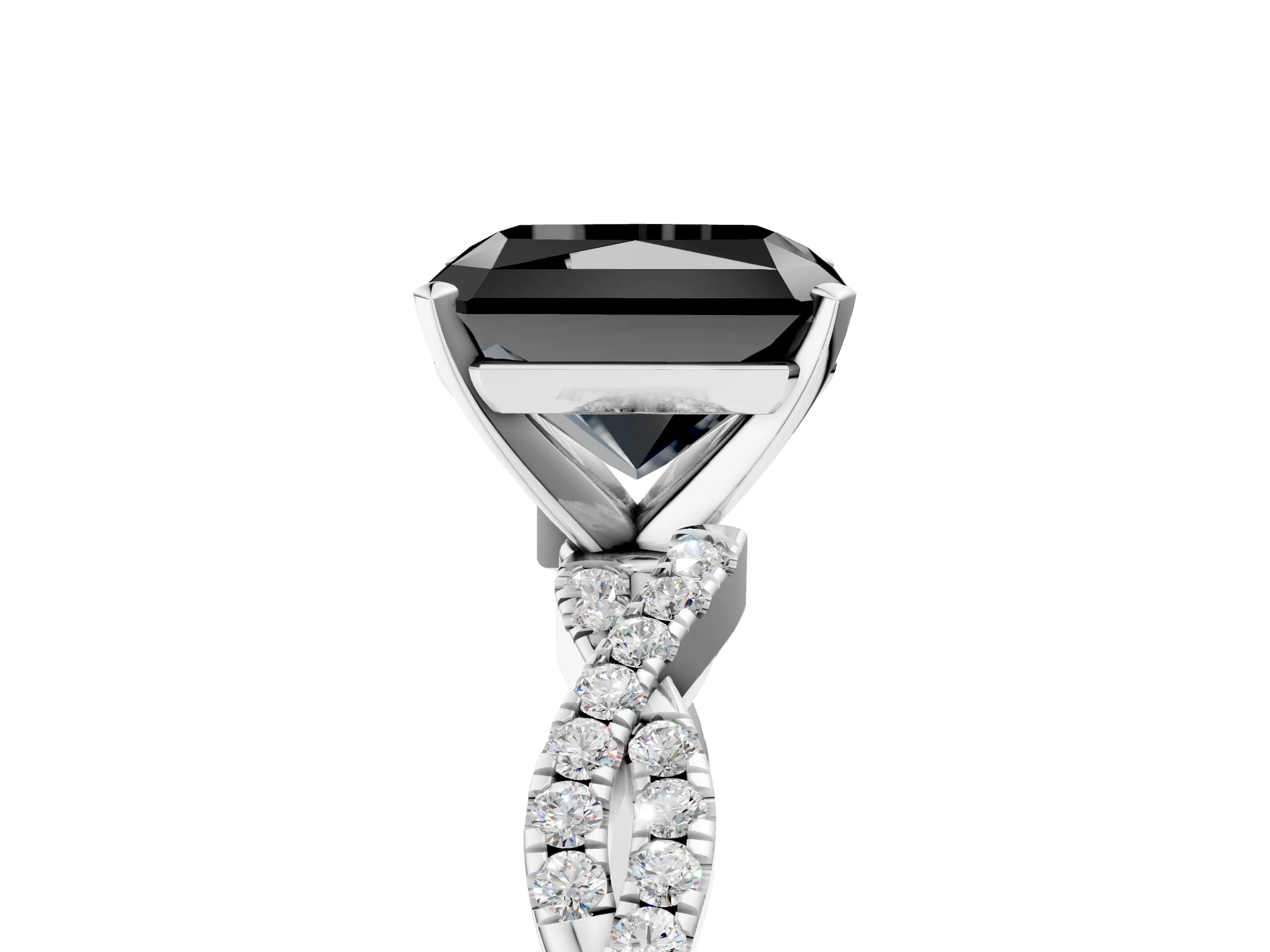 White gold Fancy Black Radiant Cut Solitaire Twisted Pave Band with Four-Prong Setting_8