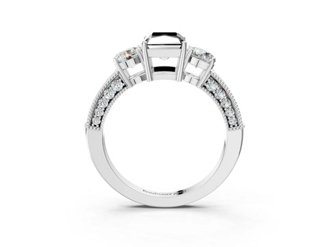 White gold Fancy Black Radiant Cut Three-Stone Diamond Ring with Pavé Band and Four-Prong Setting_15