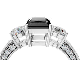 White gold Fancy Black Radiant Cut Three-Stone Diamond Ring with Pavé Band and Four-Prong Setting_16