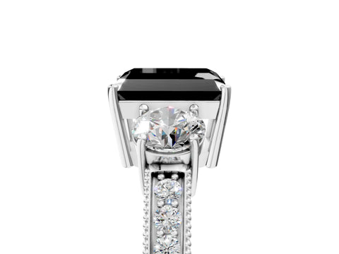 White gold Fancy Black Radiant Cut Three-Stone Diamond Ring with Pavé Band and Four-Prong Setting_17