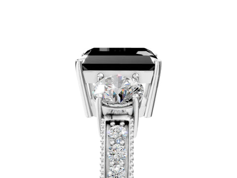 White gold Fancy Black Radiant Cut Three-Stone Diamond Ring with Pavé Band and Four-Prong Setting_5