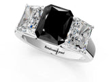 White gold Fancy Black Radiant Cut Three-Stone Diamond Ring with Prong Setting on a Classic Band_13