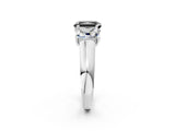 White gold Fancy Black Radiant Cut Three-Stone Diamond Ring with Prong Setting on a Classic Band_14