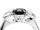 White gold Fancy Black Radiant Cut Three-Stone Diamond Ring with Prong Setting on a Classic Band_16
