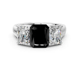 White gold Fancy Black Radiant Cut Three-Stone Diamond Ring with Prong Setting on a Classic Band_18