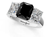 White gold Fancy Black Radiant Cut Three-Stone Diamond Ring with Prong Setting on a Classic Band_19