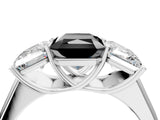 White gold Fancy Black Radiant Cut Three-Stone Diamond Ring with Prong Setting on a Classic Band_22