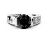 White gold Fancy Black Round Cut Brilliant Channel-Set Diamond Ring with Bezel Prong Setting_12
