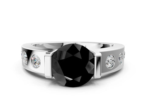White gold Fancy Black Round Cut Brilliant Channel-Set Diamond Ring with Bezel Prong Setting_12