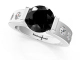 White gold Fancy Black Round Cut Brilliant Channel-Set Diamond Ring with Bezel Prong Setting_13