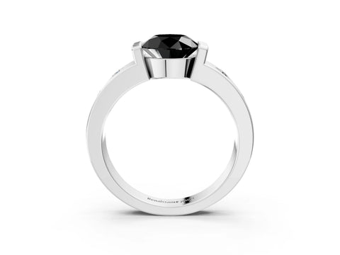 White gold Fancy Black Round Cut Brilliant Channel-Set Diamond Ring with Bezel Prong Setting_15