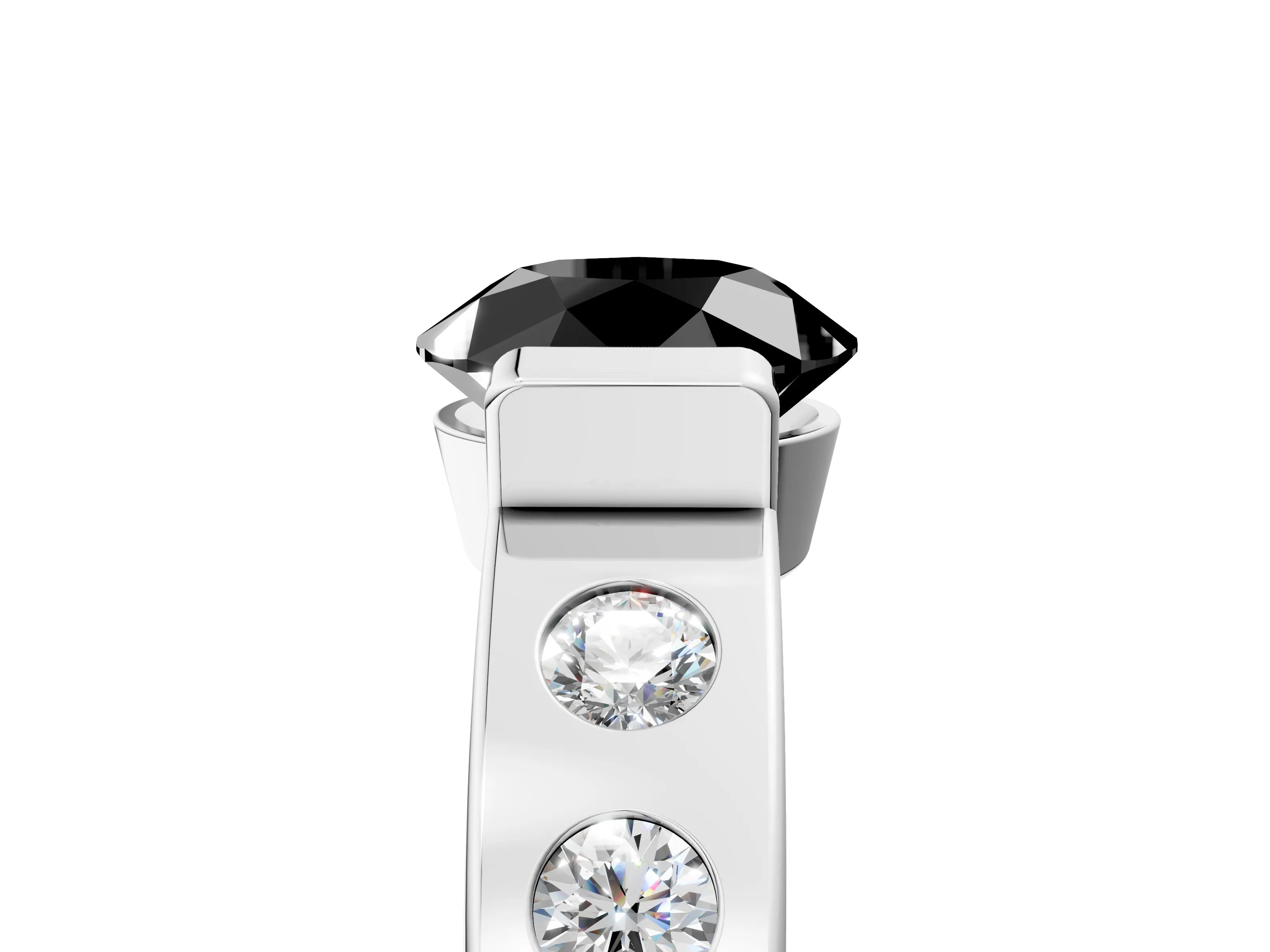 White gold Fancy Black Round Cut Brilliant Channel-Set Diamond Ring with Bezel Prong Setting_17
