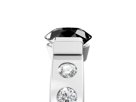 White gold Fancy Black Round Cut Brilliant Channel-Set Diamond Ring with Bezel Prong Setting_17