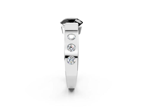 White gold Fancy Black Round Cut Brilliant Channel-Set Diamond Ring with Bezel Prong Setting_2