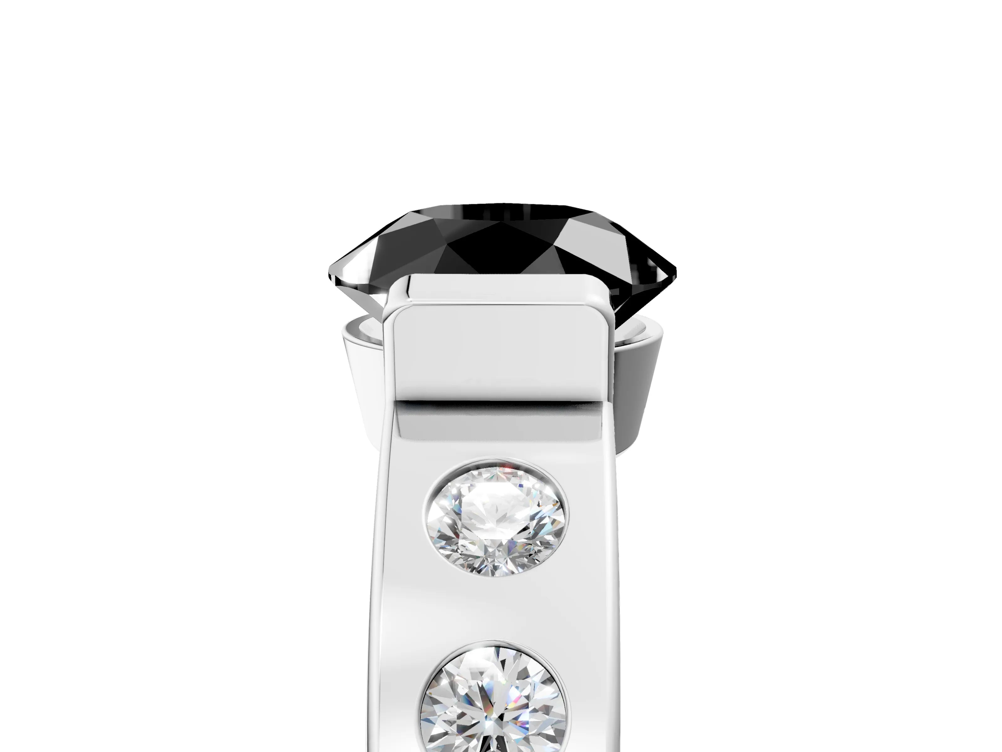 White gold Fancy Black Round Cut Brilliant Channel-Set Diamond Ring with Bezel Prong Setting_5