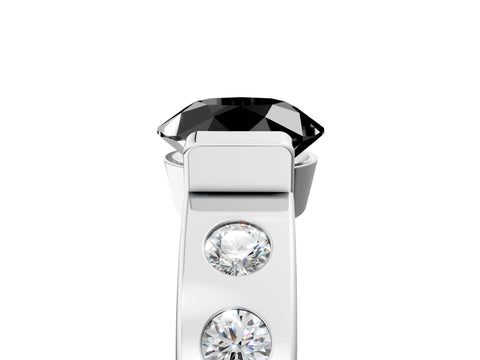 White gold Fancy Black Round Cut Brilliant Channel-Set Diamond Ring with Bezel Prong Setting_5