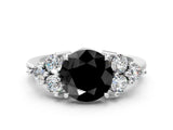 White gold Fancy Black Round Cut Brilliant Diamond Cluster Accent Solitaire Ring with Prong Setting_12
