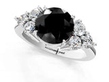 White gold Fancy Black Round Cut Brilliant Diamond Cluster Accent Solitaire Ring with Prong Setting_13