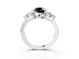 White gold Fancy Black Round Cut Brilliant Diamond Cluster Accent Solitaire Ring with Prong Setting_15