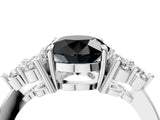 White gold Fancy Black Round Cut Brilliant Diamond Cluster Accent Solitaire Ring with Prong Setting_16
