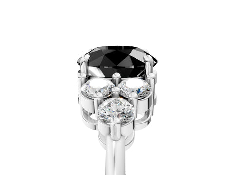 White gold Fancy Black Round Cut Brilliant Diamond Cluster Accent Solitaire Ring with Prong Setting_17