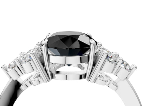White gold Fancy Black Round Cut Brilliant Diamond Cluster Accent Solitaire Ring with Prong Setting_4