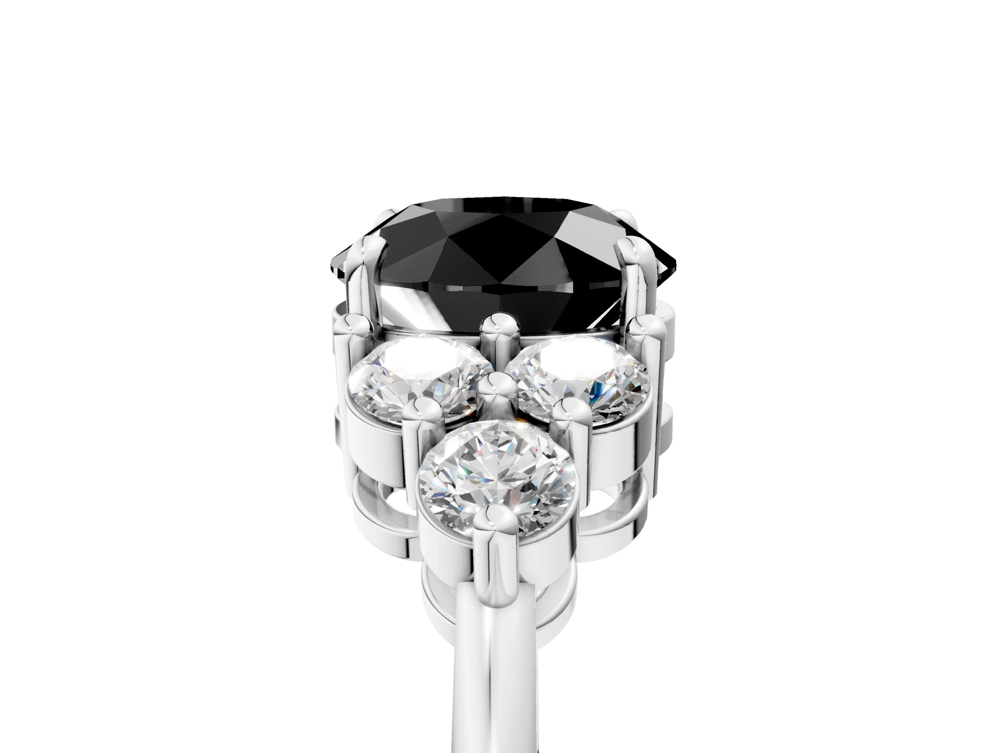 White gold Fancy Black Round Cut Brilliant Diamond Cluster Accent Solitaire Ring with Prong Setting_5