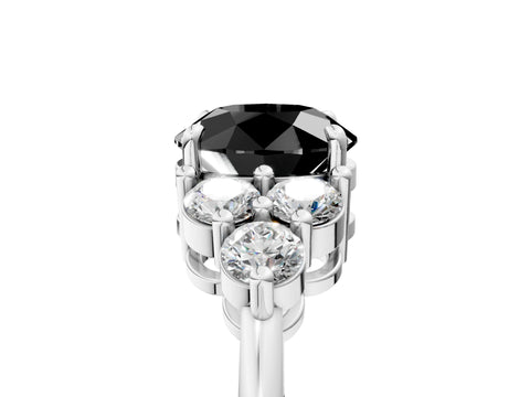 White gold Fancy Black Round Cut Brilliant Diamond Cluster Accent Solitaire Ring with Prong Setting_5