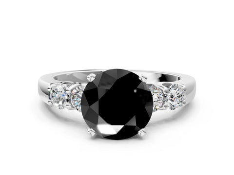 White gold Fancy Black Round Cut Brilliant Diamond Five-Stone Engagement Ring with Prong Setting on a Classic Band_3