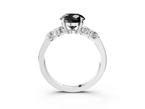 White gold Fancy Black Round Cut Brilliant Diamond Five-Stone Engagement Ring with Prong Setting on a Classic Band_6