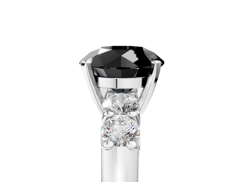 White gold Fancy Black Round Cut Brilliant Diamond Five-Stone Engagement Ring with Prong Setting on a Classic Band_8