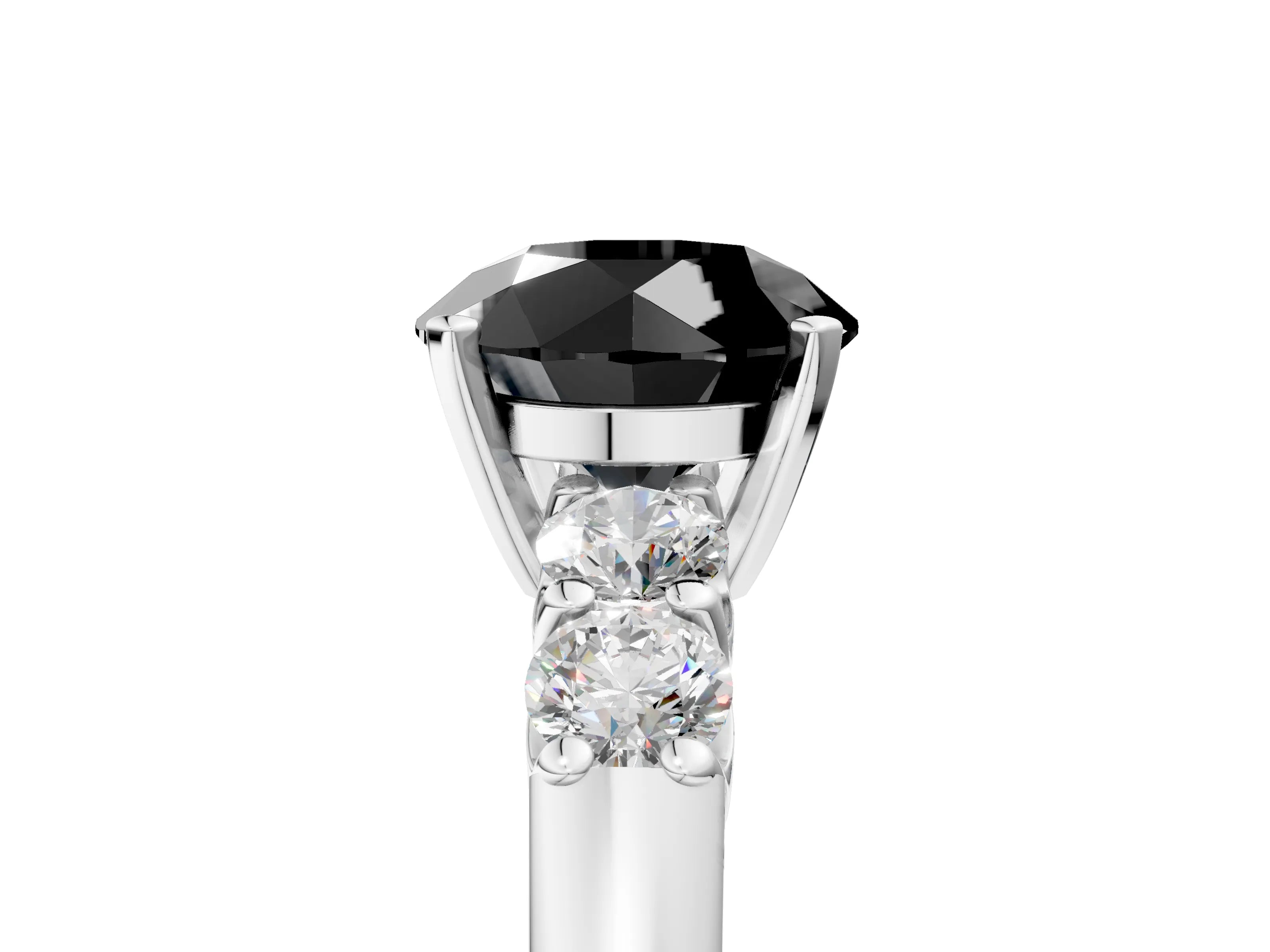 White gold Fancy Black Round Cut Brilliant Diamond Five-Stone Engagement Ring with Prong Setting on a Classic Band_8