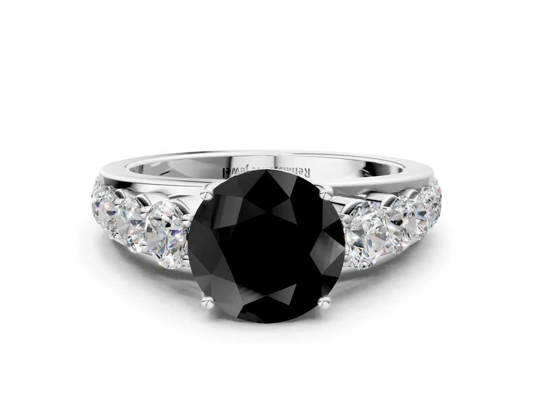 White gold Fancy Black Round Cut Brilliant Diamond Pavé Band with Six-Prong Setting_12