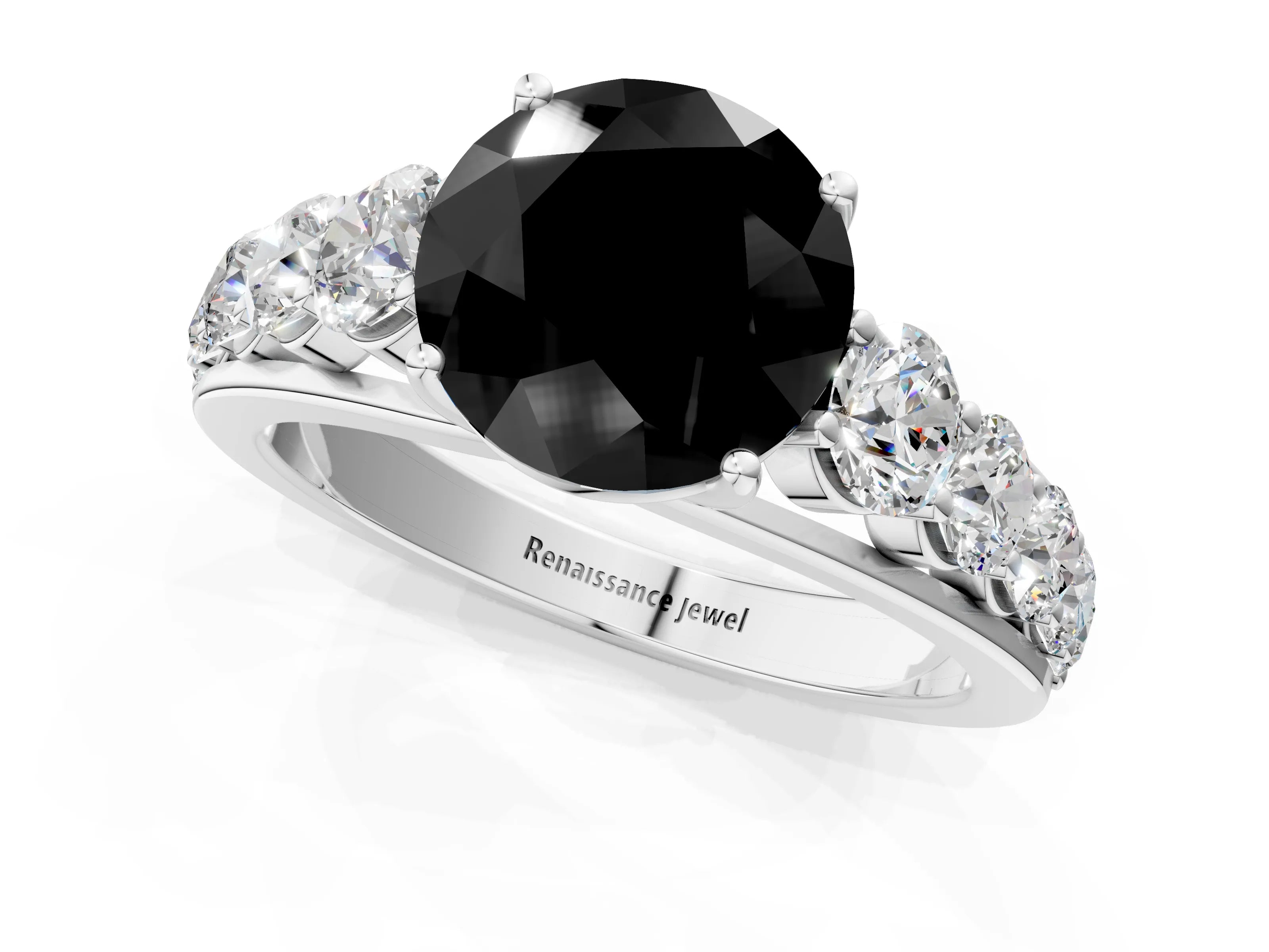 White gold Fancy Black Round Cut Brilliant Diamond Pavé Band with Six-Prong Setting_1