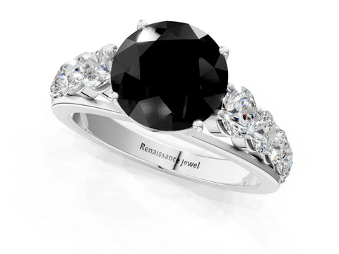 White gold Fancy Black Round Cut Brilliant Diamond Pavé Band with Six-Prong Setting_1