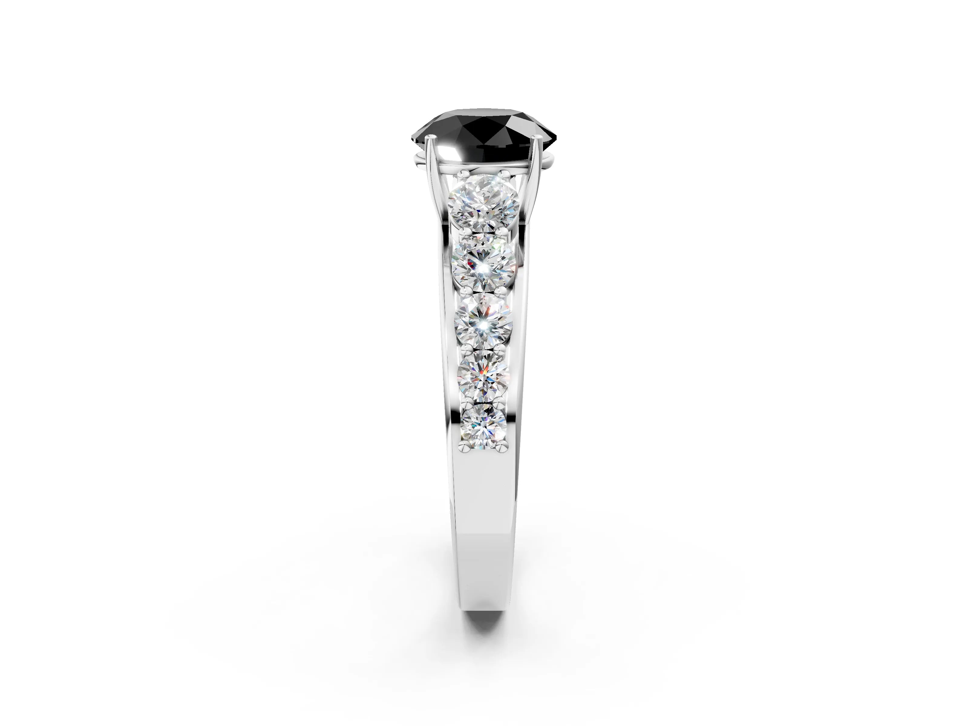 White gold Fancy Black Round Cut Brilliant Diamond Pavé Band with Six-Prong Setting_2
