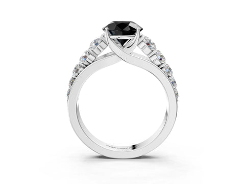 White gold Fancy Black Round Cut Brilliant Diamond Pavé Band with Six-Prong Setting_3