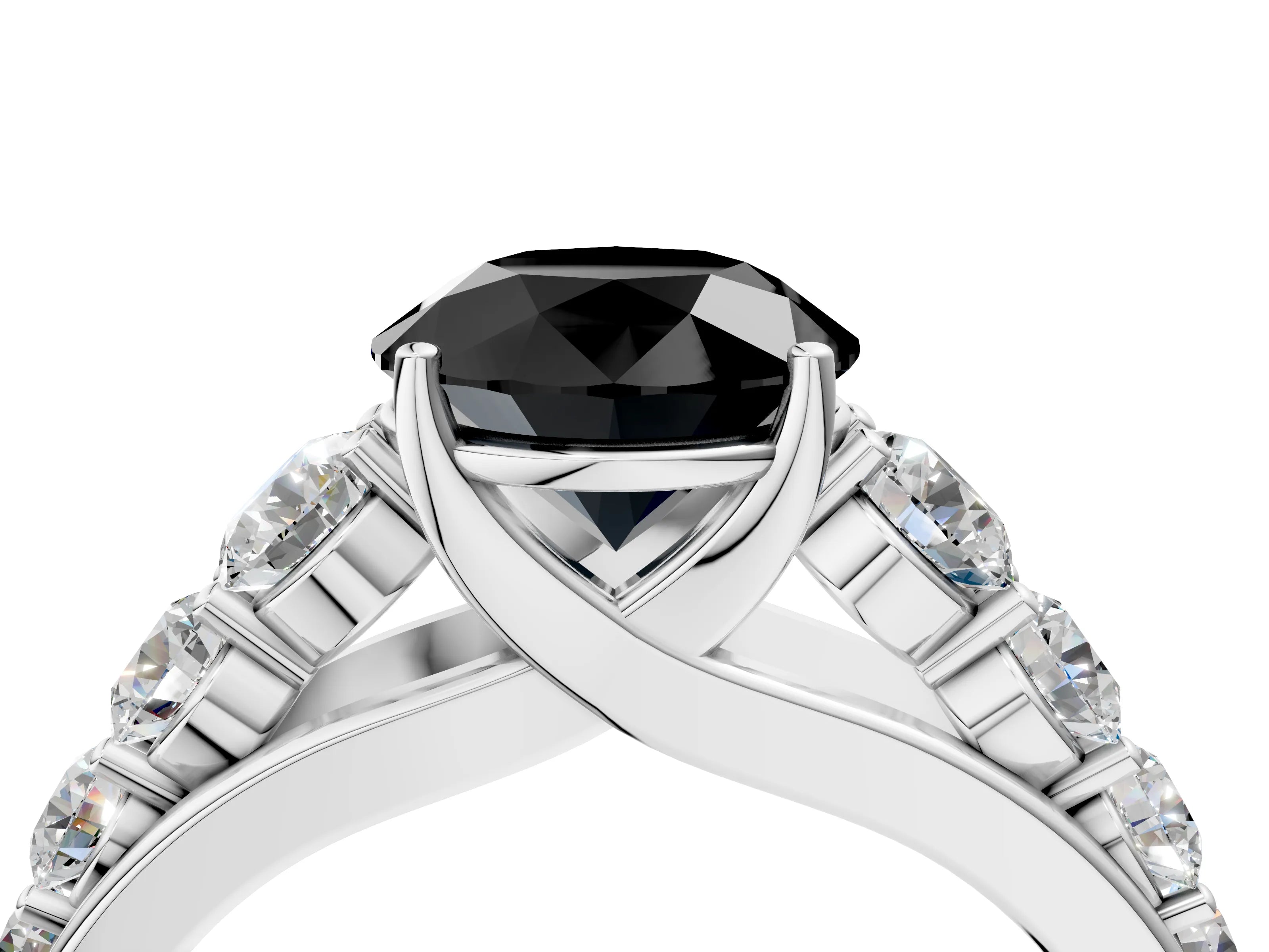 White gold Fancy Black Round Cut Brilliant Diamond Pavé Band with Six-Prong Setting_4
