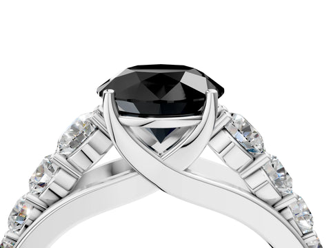 White gold Fancy Black Round Cut Brilliant Diamond Pavé Band with Six-Prong Setting_4