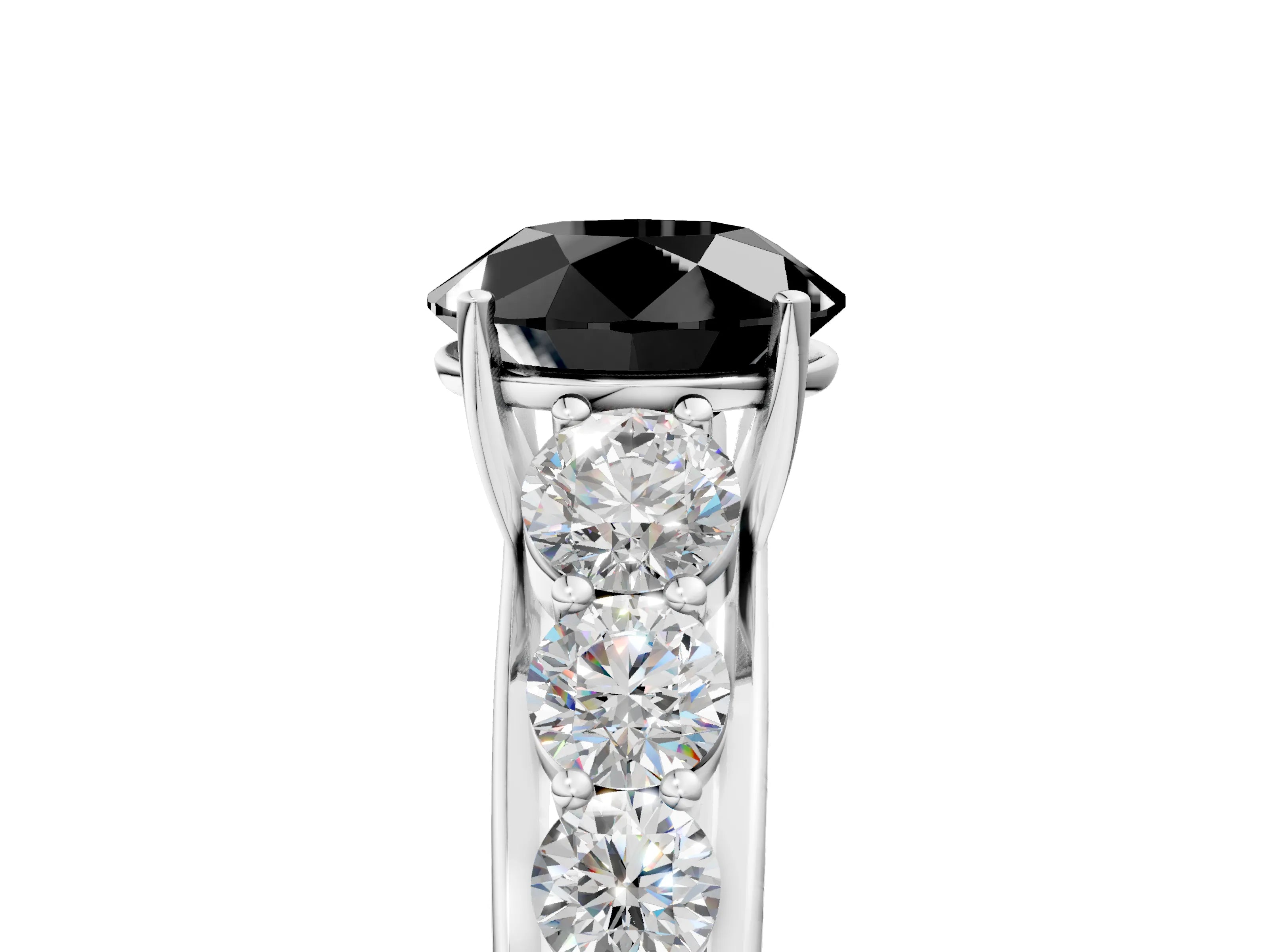 White gold Fancy Black Round Cut Brilliant Diamond Pavé Band with Six-Prong Setting_5