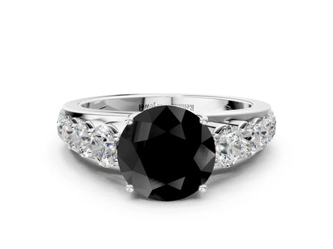 White gold Fancy Black Round Cut Brilliant Diamond Pavé Band with Six-Prong Setting