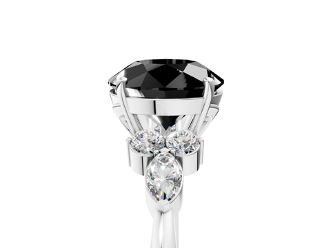 White gold Fancy Black Round Cut Brilliant Diamond Solitaire Ring with Pear Side Stones and Four-Prong Setting_11