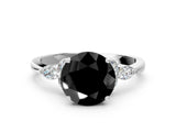 White gold Fancy Black Round Cut Brilliant Diamond Solitaire Ring with Pear Side Stones and Four-Prong Setting_18