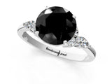 White gold Fancy Black Round Cut Brilliant Diamond Solitaire Ring with Pear Side Stones and Four-Prong Setting_19