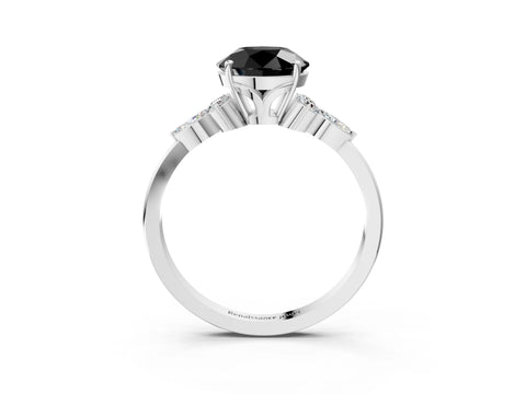 White gold Fancy Black Round Cut Brilliant Diamond Solitaire Ring with Pear Side Stones and Four-Prong Setting_21