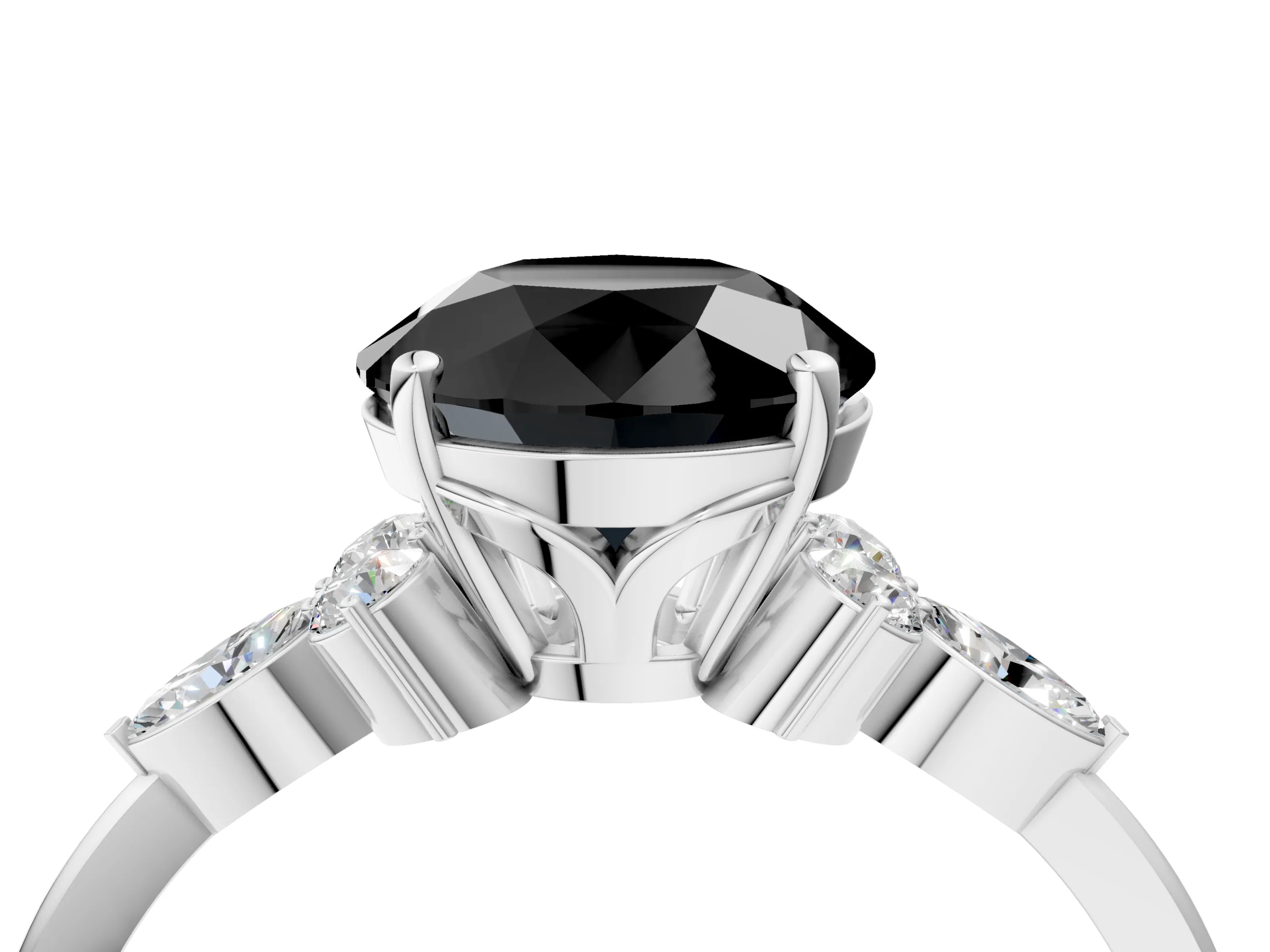 White gold Fancy Black Round Cut Brilliant Diamond Solitaire Ring with Pear Side Stones and Four-Prong Setting_22