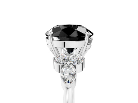 White gold Fancy Black Round Cut Brilliant Diamond Solitaire Ring with Pear Side Stones and Four-Prong Setting_23