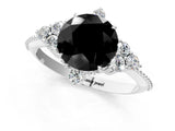 White gold Fancy Black Round Cut Brilliant Diamond with Cluster Setting on a Beaded Band and Four-Prong Setting_13