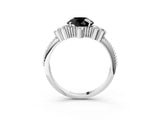 White gold Fancy Black Round Cut Brilliant Diamond with Cluster Setting on a Beaded Band and Four-Prong Setting_15